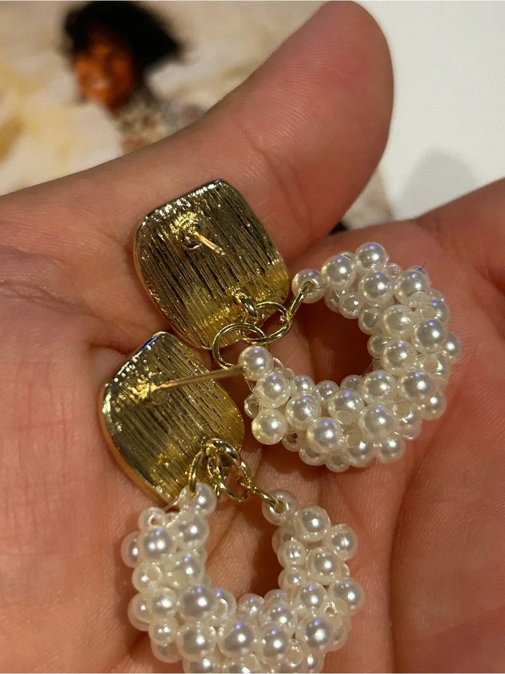 Gold and Pearl Cluster Drop Earrings - Women Jewelry